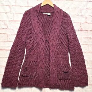 Guinevere Anthropologie Wool Cashmere‎ Cardigan Sweater Womens M Cable Knit Cozy